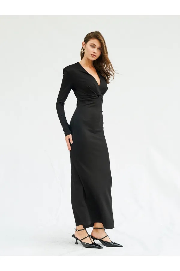 111632 Önü V Yaka Vatkalı Elbise