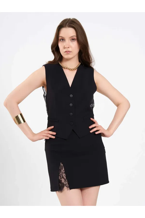 120748 Vest with Lace Detail and Buckle on the Back 120748 Vest with Lace Detail and Buckle on the Back