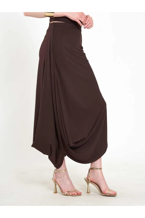 041197 Elastic Waist Asymmetrical Midi Skirt