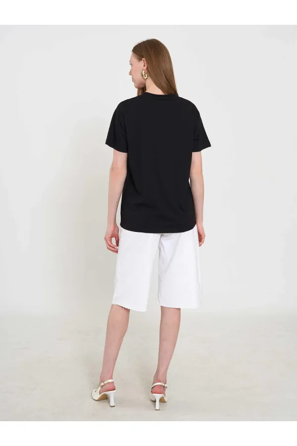 050740 T145 Crew Neck Knitted Floral Print T-Shirt