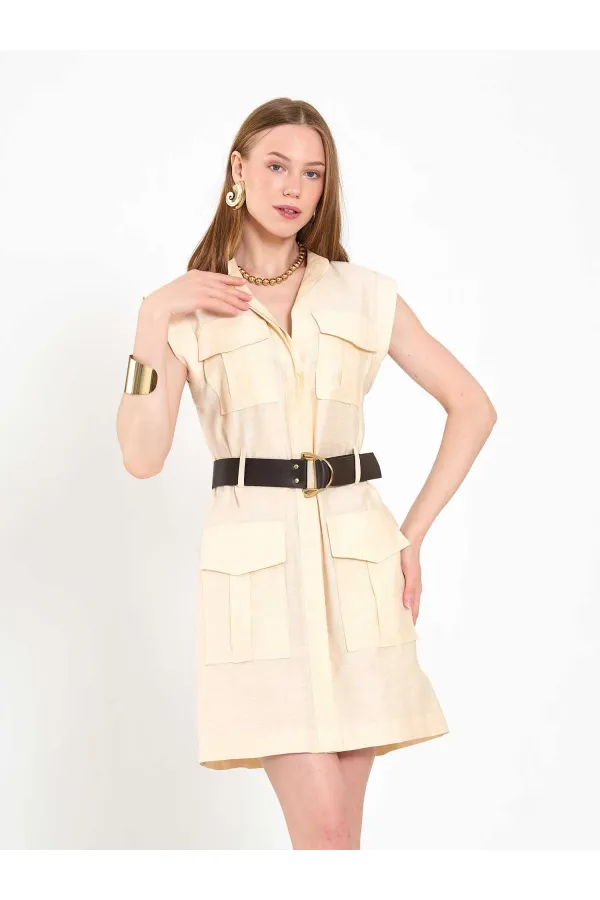 111720 Ayos Linen Mini Dress with Pocket Detail