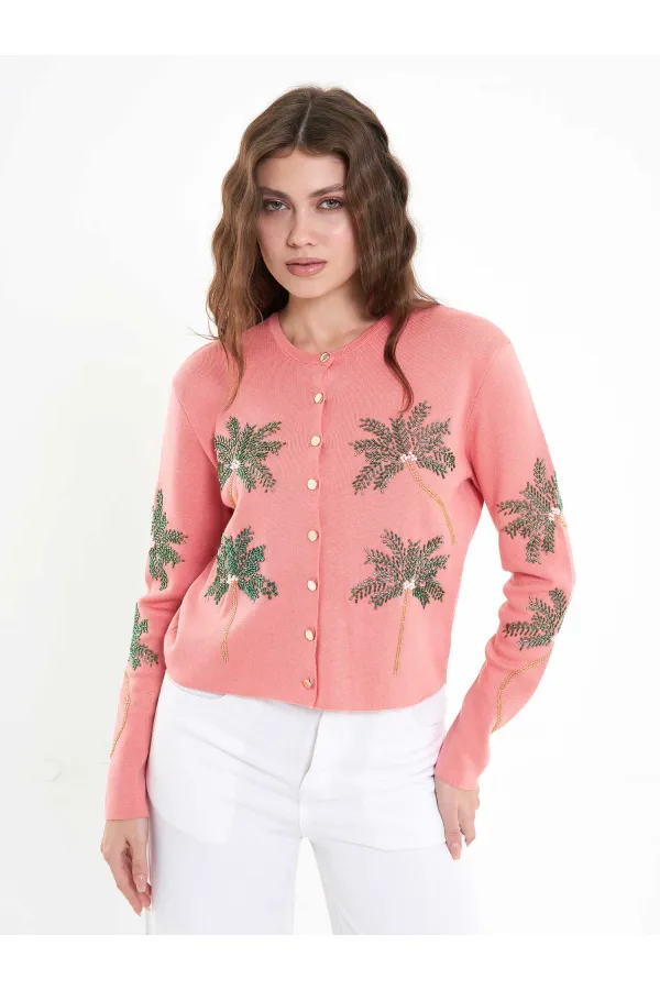 150525 Palm Tree Beaded Cardigan