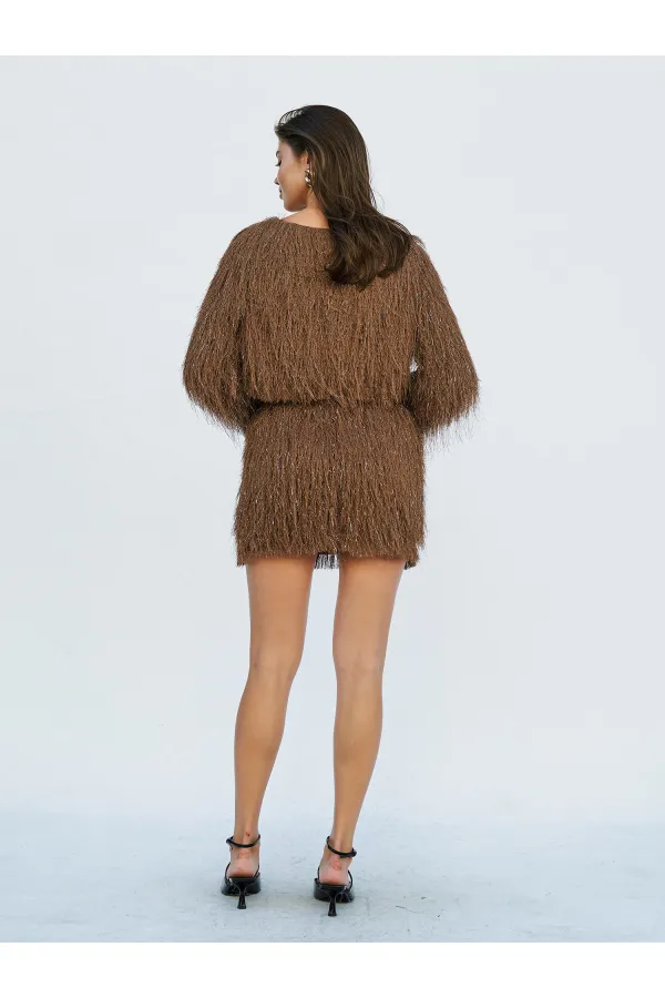 041118 Saçaklı Mini Etek