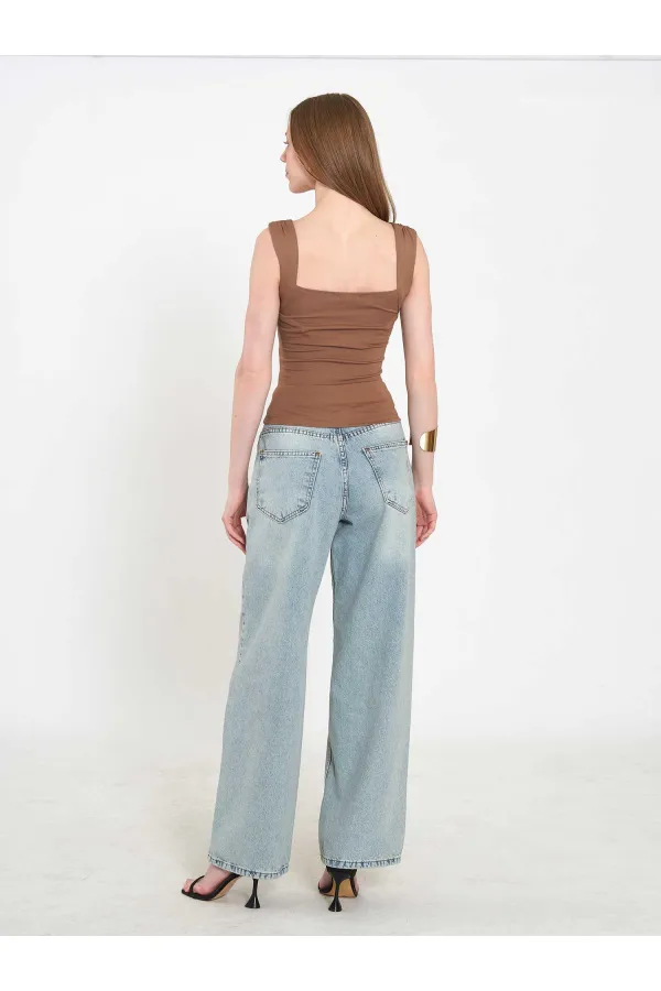 071926 Draped Front Knitted Blouse