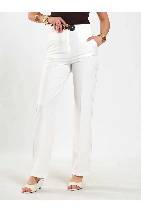 031653 Straight Cut Trousers with Belt Detail