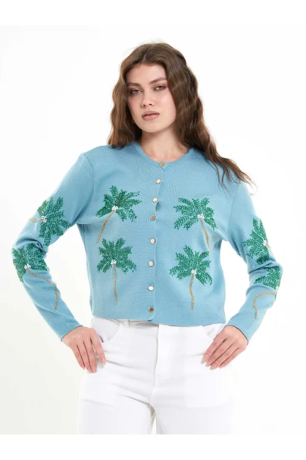 150525 Palm Tree Beaded Cardigan