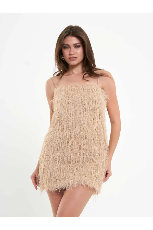 111658 Saçaklı Mini  Elbise