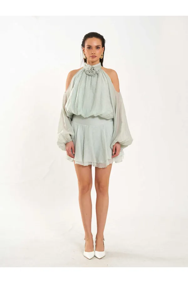 Jupe courte côtelée à taille 041182