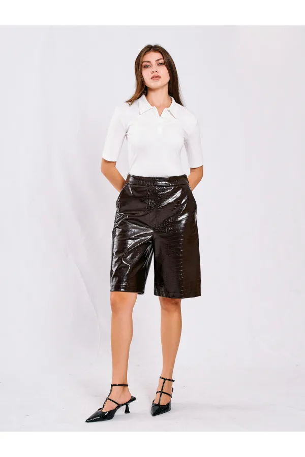 071824 Vatkalı Polo Yaka Bluz