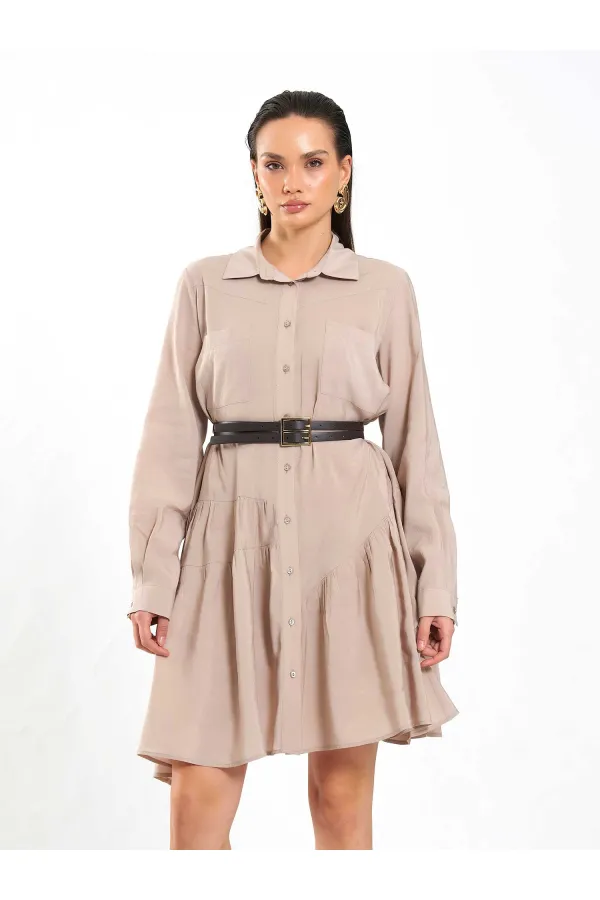 Robe asymétrique à volants et ceinture 111703