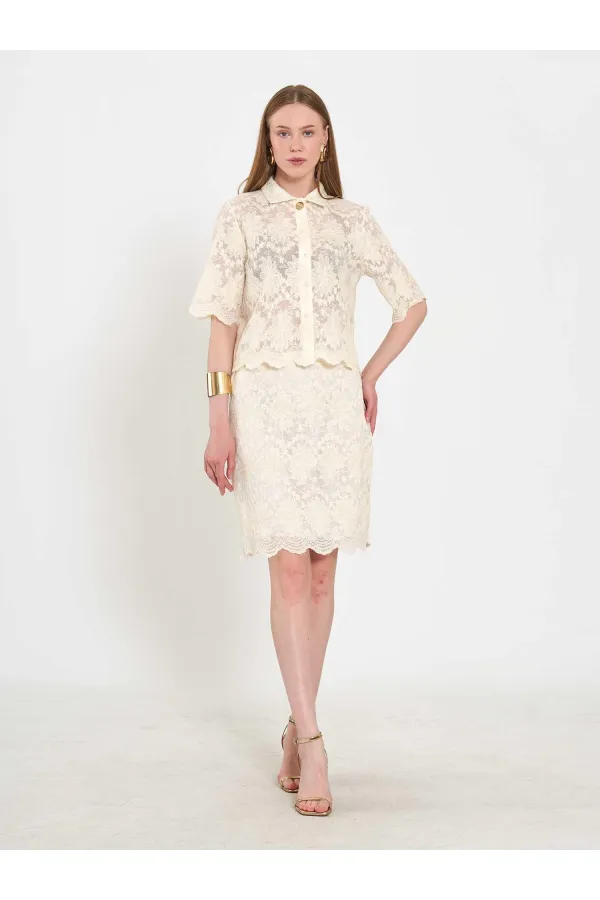 041195 Lace-Look Mini Skirt