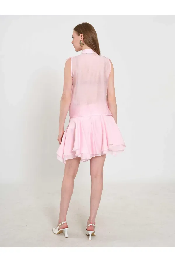 080774 Sleeveless Shirt with Ruffle Detail at Front