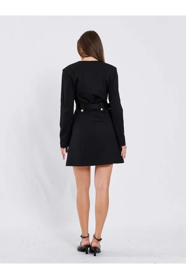 111640 Kendinden Kemerli Mini Elbise