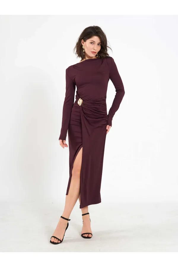 Robe midi drapée sur le devant 111699