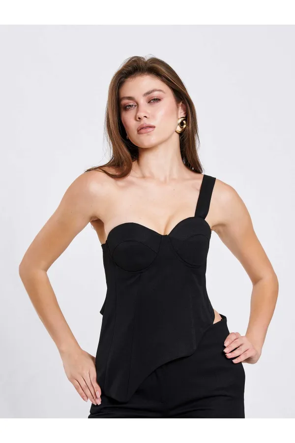 071781 Tek Omzu Askılı Asimetrik Bluz