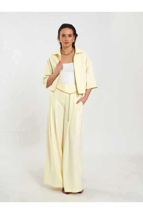 031641 Double Pleated Trousers with Trim