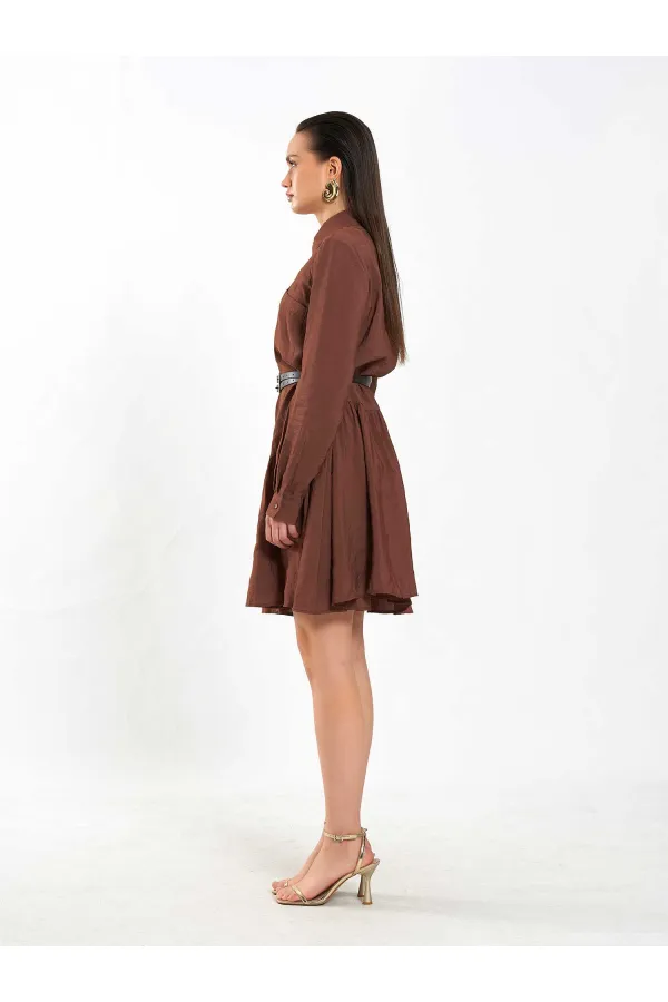 111703 Belted Ruffled Asymmetrical Dress