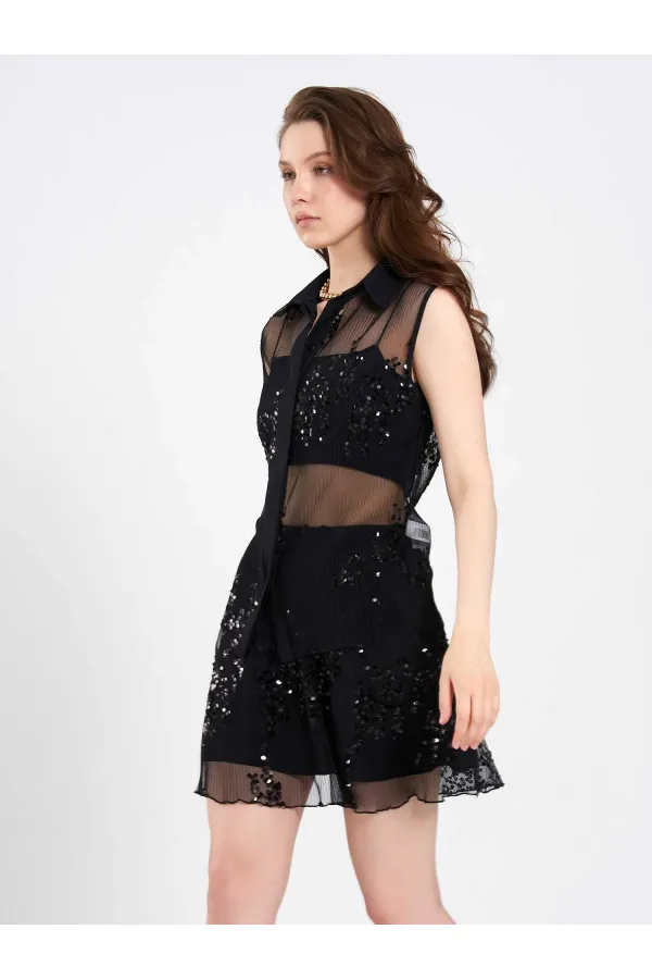 080821 Sleeveless Sequined Embellished Shirt 080821 Sleeveless Sequined Embellished Shirt