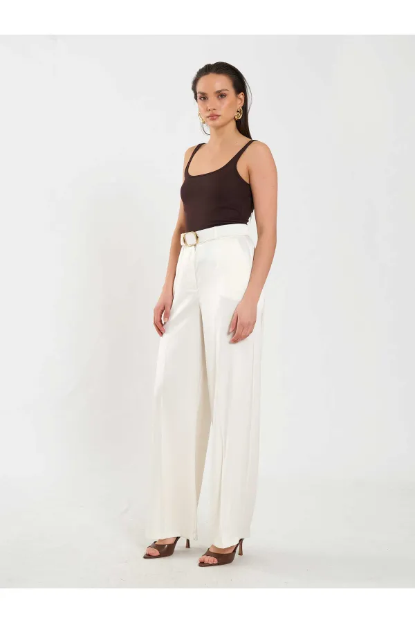 031656 Satin Belted Straight Leg Trousers