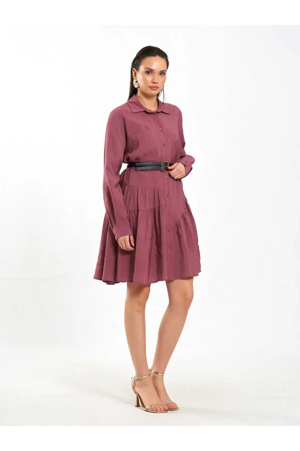 111703 Belted Ruffled Asymmetrical Dress