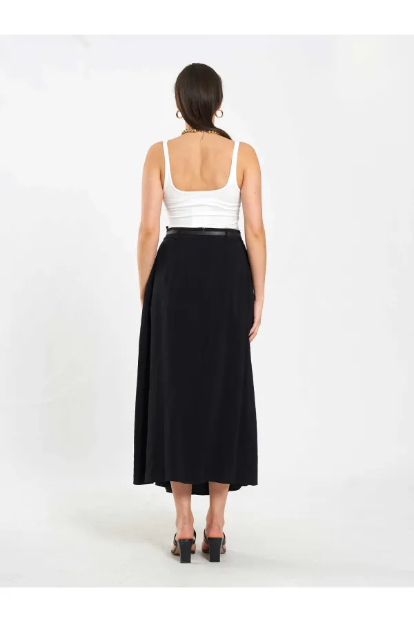 041164 A Pleated Belted Midi Skirt