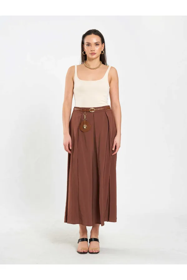 041164 A Pleated Belted Midi Skirt