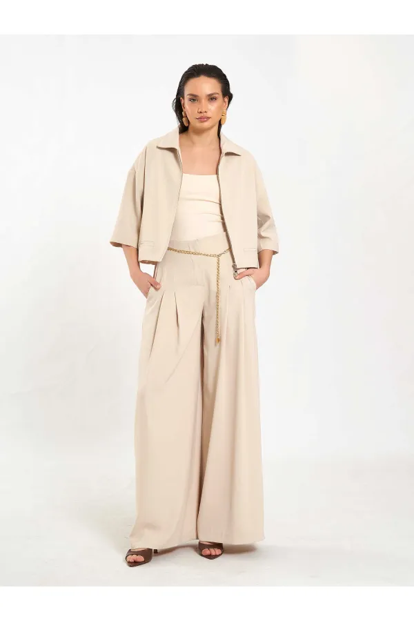 031641 Double Pleated Trousers with Trim