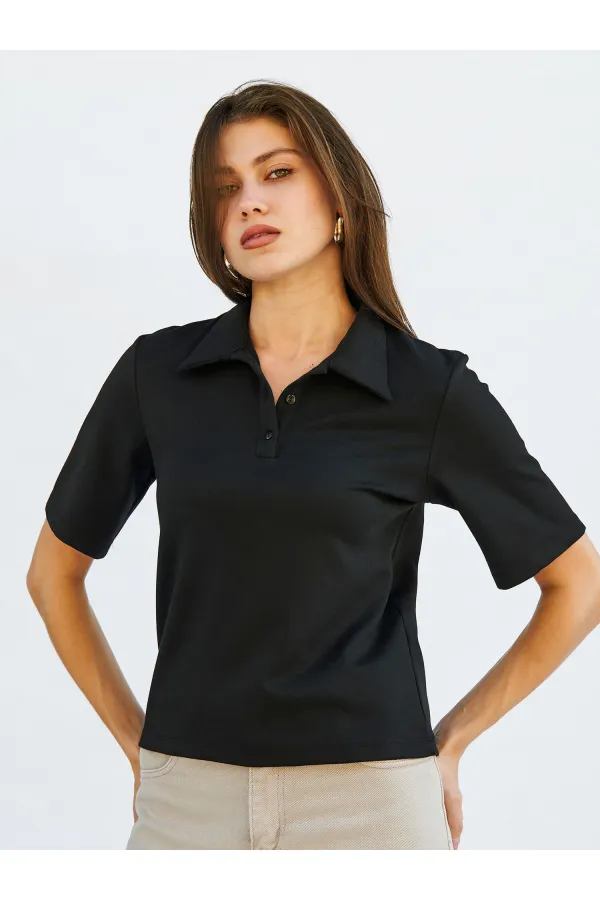 071824 Vatkalı Polo Yaka Bluz