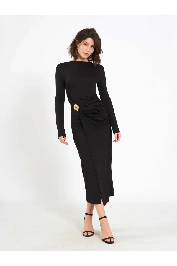 111699 Front Draped Midi Dress