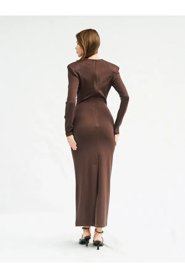 111632 Önü V Yaka Vatkalı Elbise