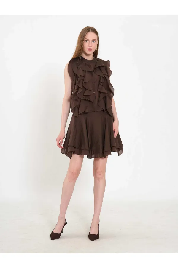 080774 Sleeveless Shirt with Ruffle Detail at Front