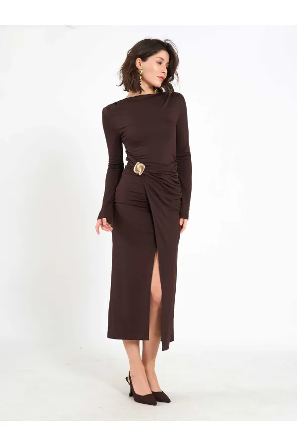 Robe midi drapée sur le devant 111699