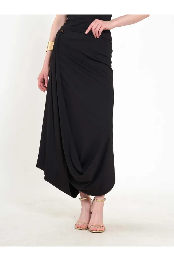 Jupe midi asymétrique à taille élastique 041197