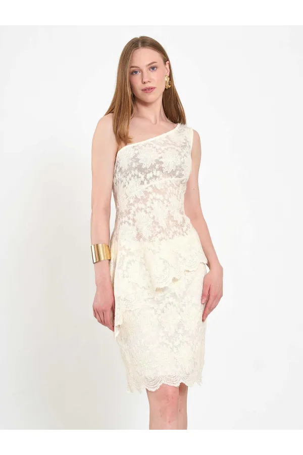 071920 Lace-Look One-Shoulder Asymmetrical Blouse