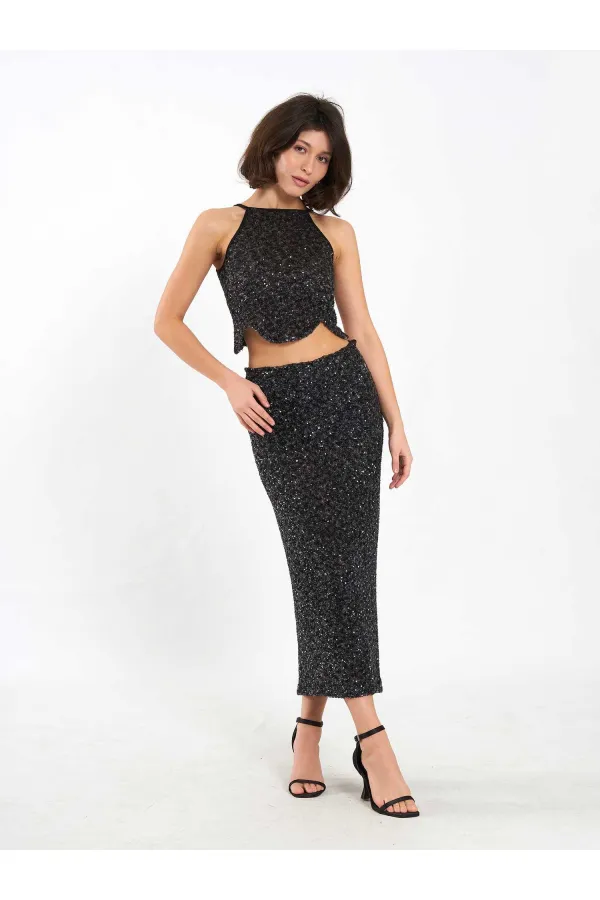 041185 Sequined Midi Skirt