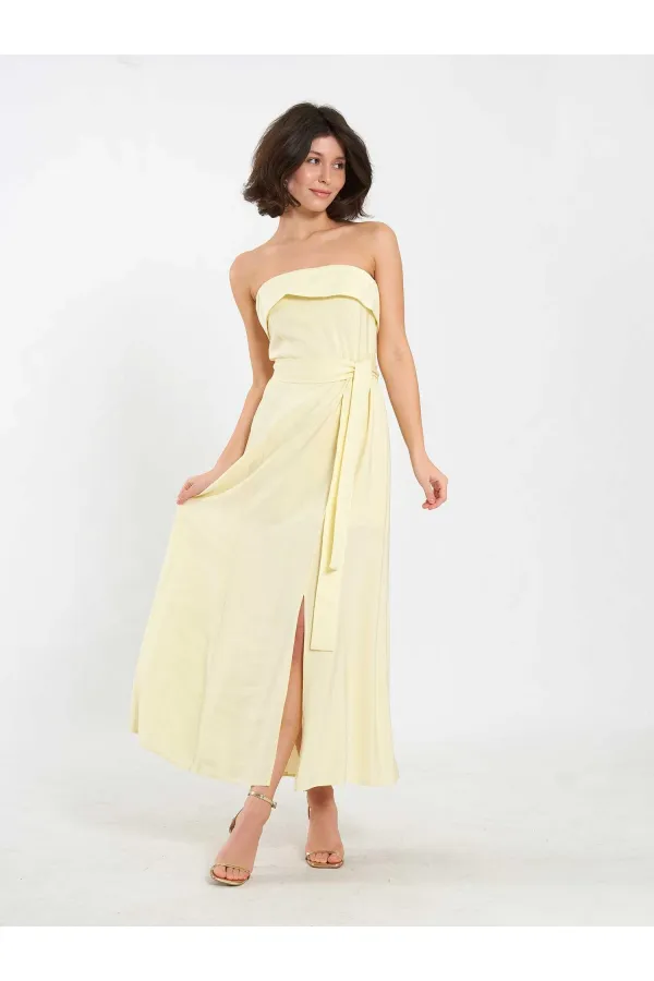 111706 Straplez Yırtmaçlı Elbise