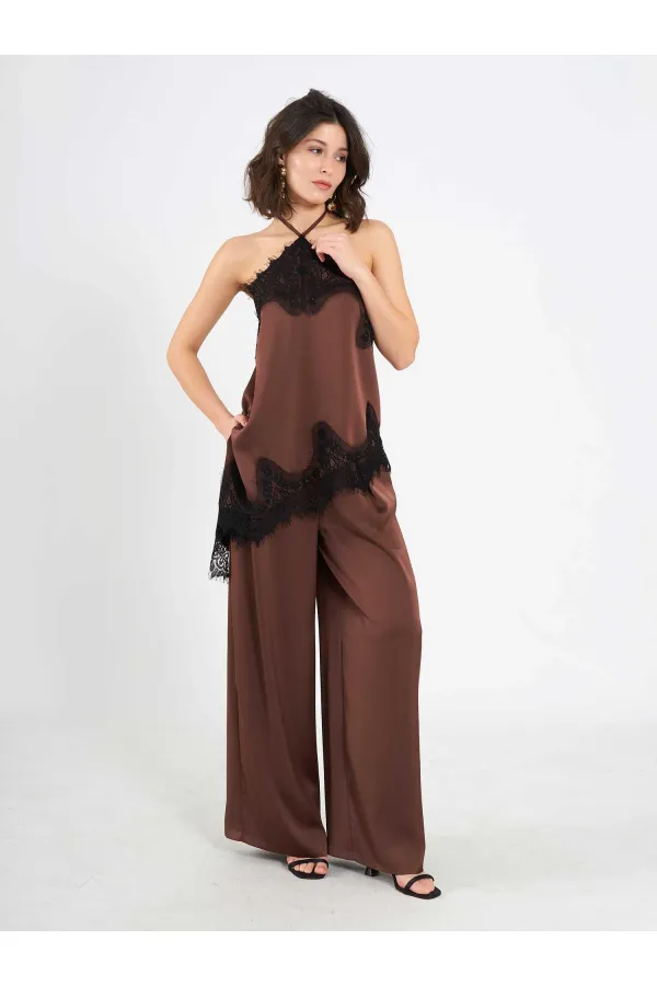 031649 Wide Pleated Satin Trousers