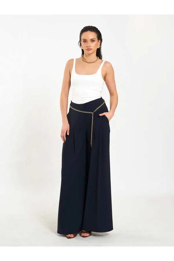 031641 Double Pleated Trousers with Trim