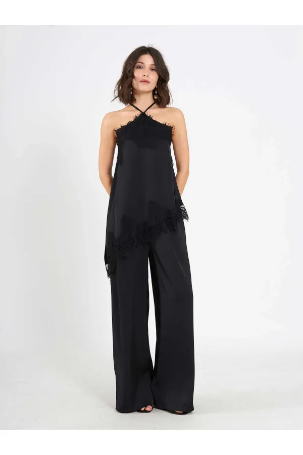 031649 Wide Pleated Satin Trousers