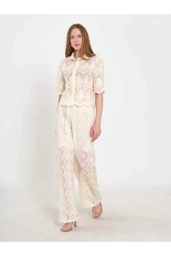 031669 Lace-Look Lined Trousers with Tie Waist