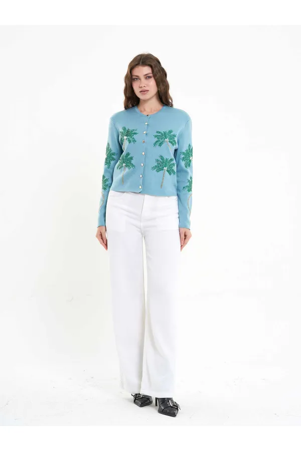 150525 Palm Tree Beaded Cardigan