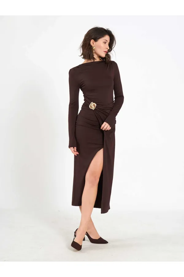 Robe midi drapée sur le devant 111699