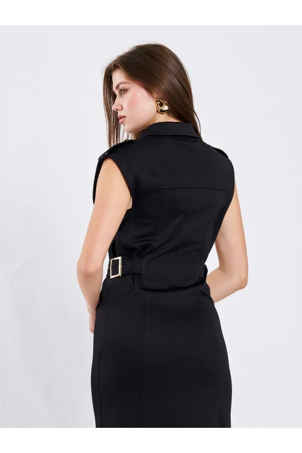 111636 Omzu Apoletli Örme Elbise