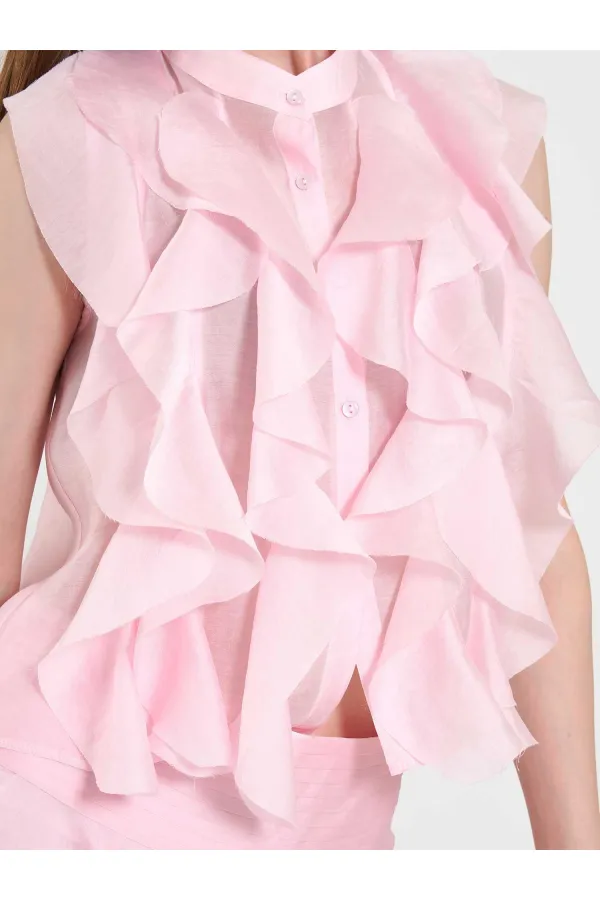 080774 Sleeveless Shirt with Ruffle Detail at Front