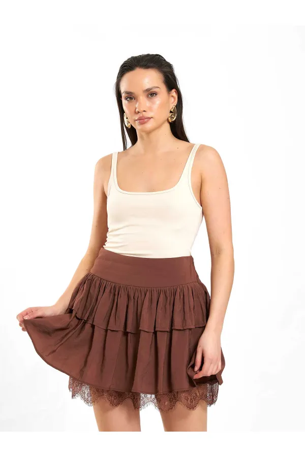 041180 Dantel Detaylı Kloş Etek