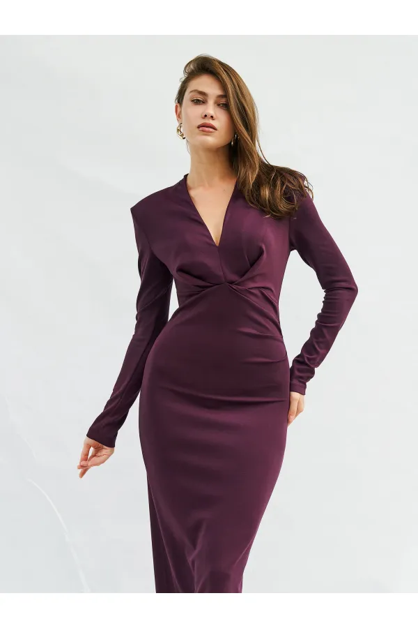 111632 Önü V Yaka Vatkalı Elbise