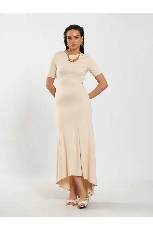 111693 Crew Neck Short Sleeve Basic Dress