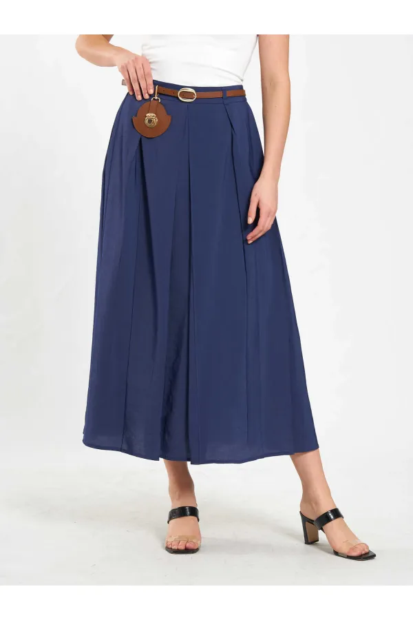 041164 A Pileli Kemerli Midi Etek