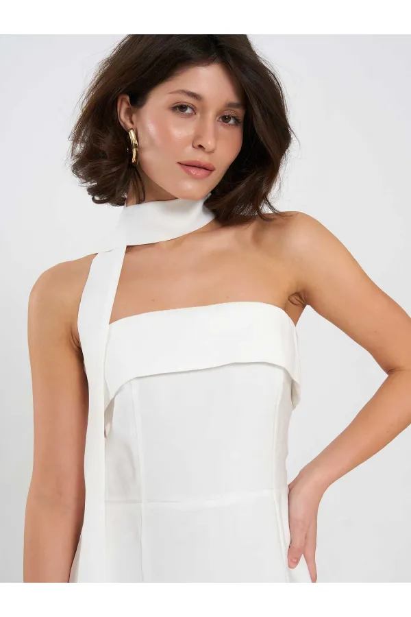 111706 Straplez Yırtmaçlı Elbise