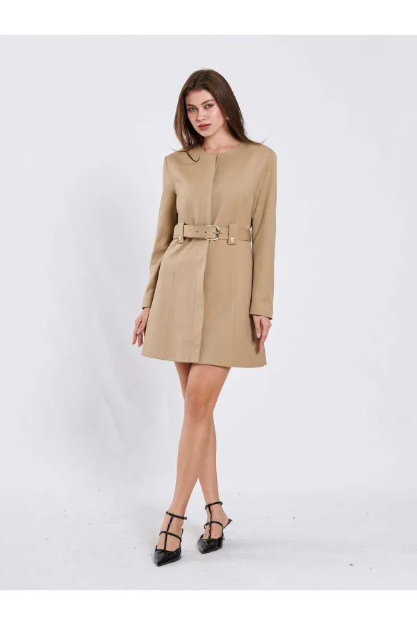 111640 Kendinden Kemerli Mini Elbise